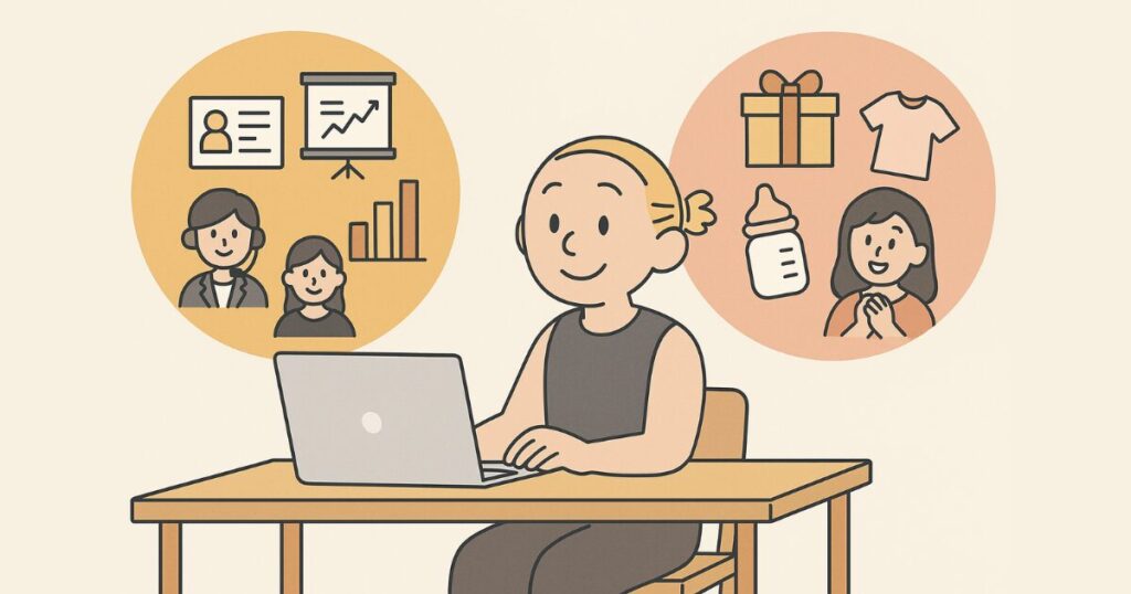 ノートパソコンを使って調べ物をしている女性のイラスト